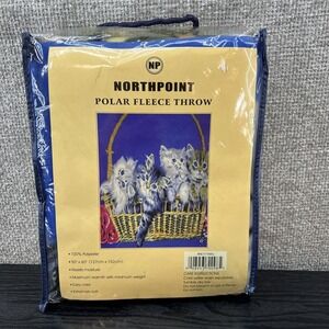 North Point Kitten in Basket Light Polar Fleece Throw Blue 100% Polyester 50x60